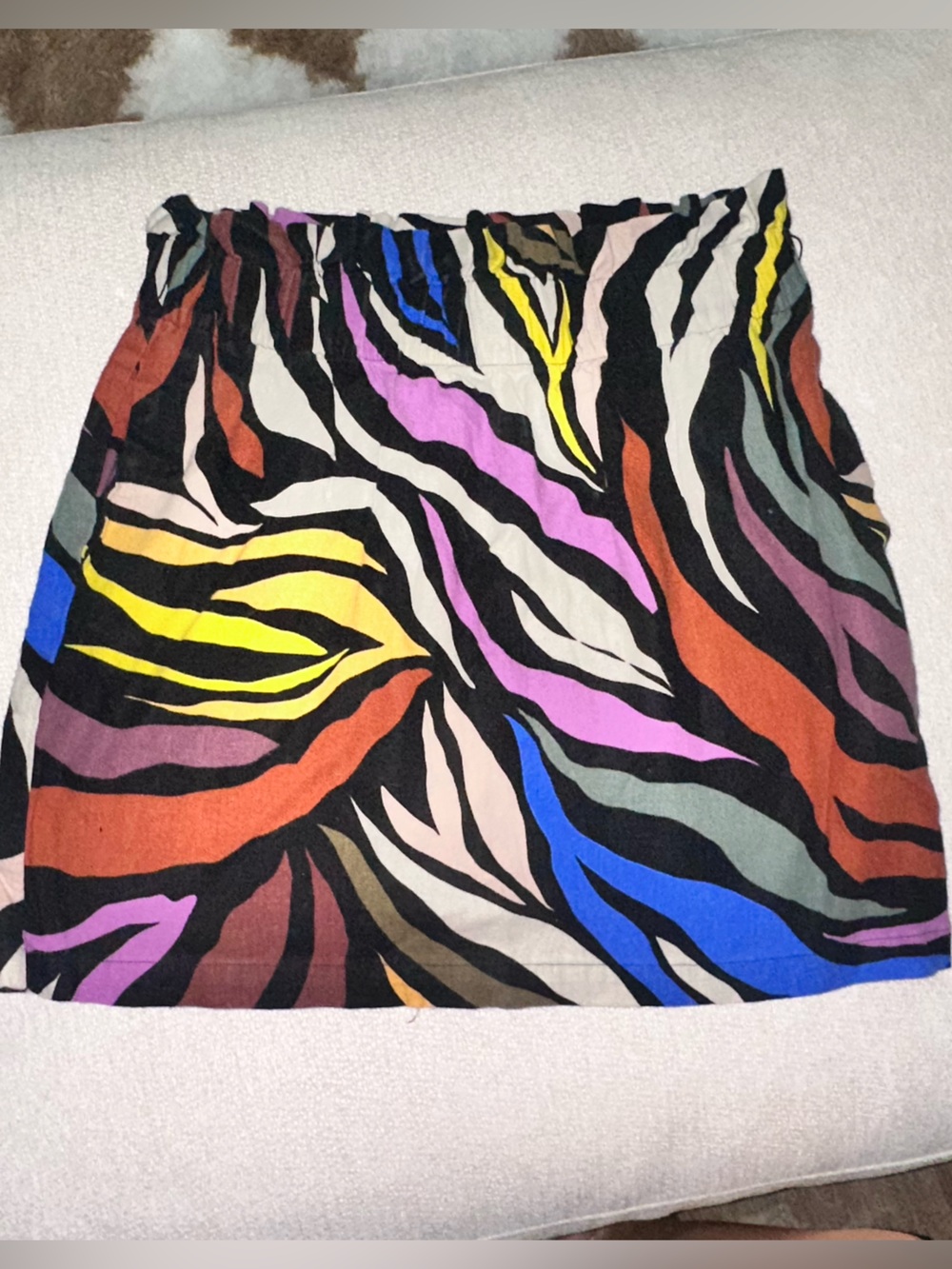Multicolor Zebra Print Elastic Waist Mini Linen Skirt